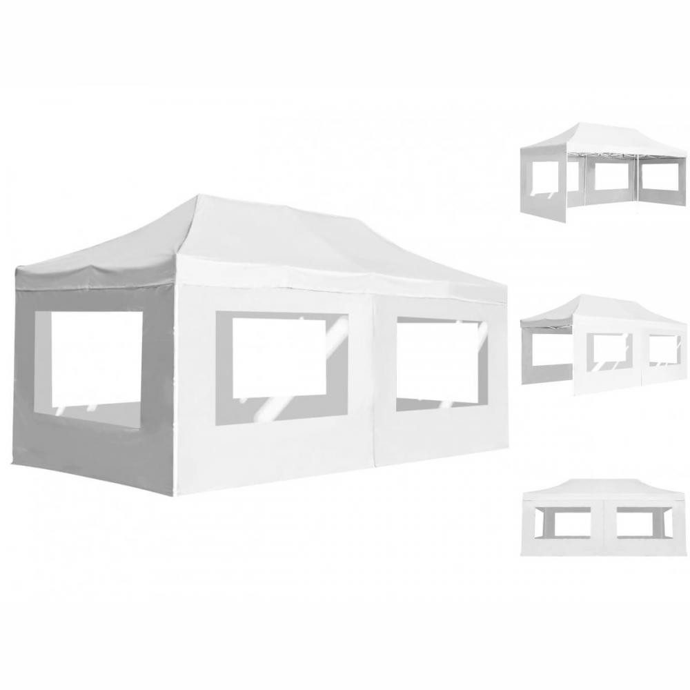 vidaXL Pavillon ProfiPartyzelt Faltbar mit Wänden Aluminium 63m Weiß
