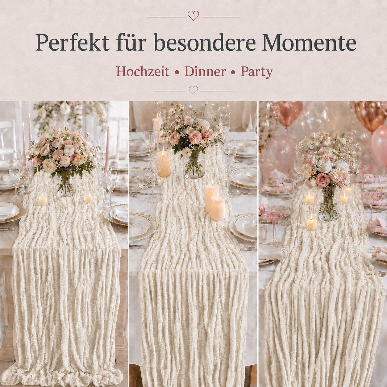 JASLIFE Tischläufer Käsetuch Gaze im boho deko herbst tischläufer (10-tlg, 55 x 300 cm, 90 x 300 cm), Natürliche Faltenstruktur, weich fallend, vielseitig dekor – Bild 4 von 5