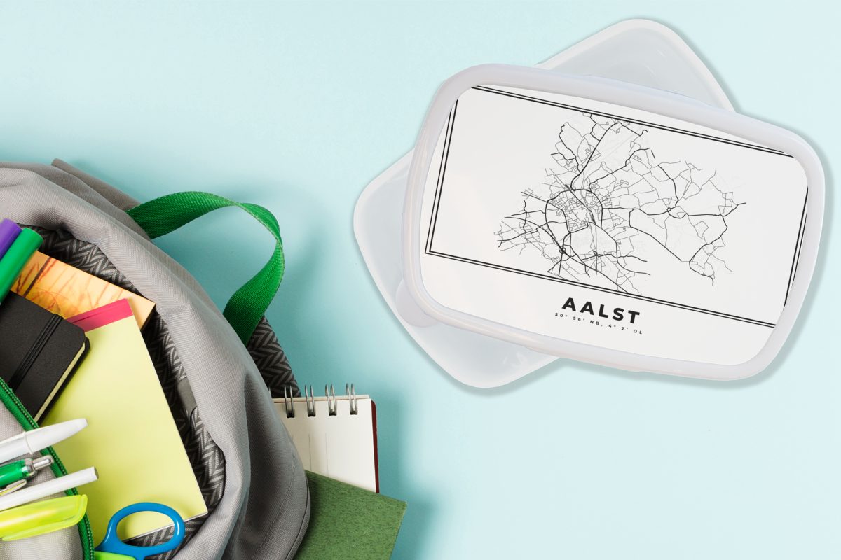 (2-tlg), Karte Mädchen Brotdose, Brotbox - Schwarz für und und Kunststoff, MuchoWow - Lunchbox Stadtplan Jungs - Aalst - für weiß Kinder Karte, - Erwachsene, und Belgien