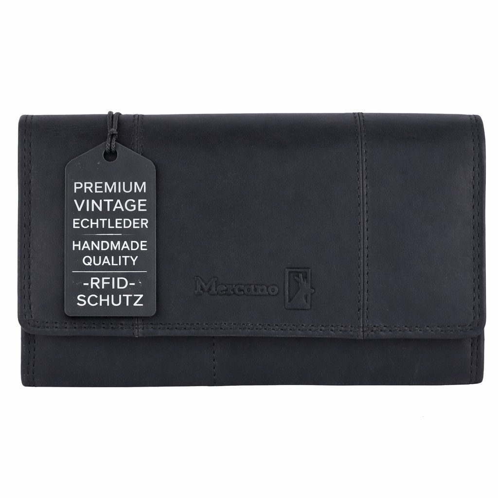 Mercano Geldbörse für Damen aus Vintage Echtleder mit RFID Schutz, Doppelnaht (inkl. Geschenkbox), mehreren Karten-, Schein- und Münzfächern, Geschenkbox u. ideale Größe