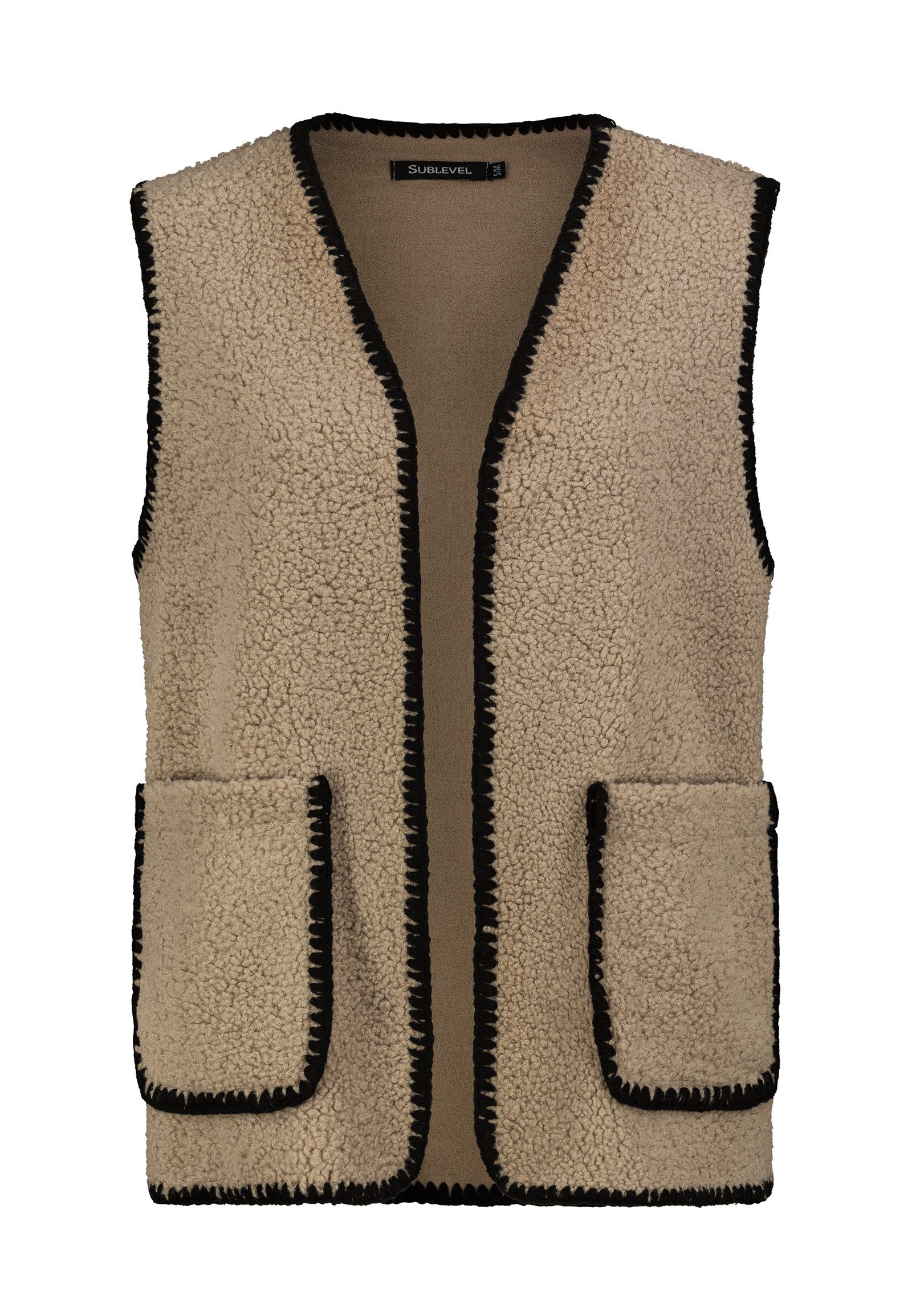 SUBLEVEL Fleeceweste Damen Weste mit aufgesetzten Taschen Teddyfleece Kunstfelloptik