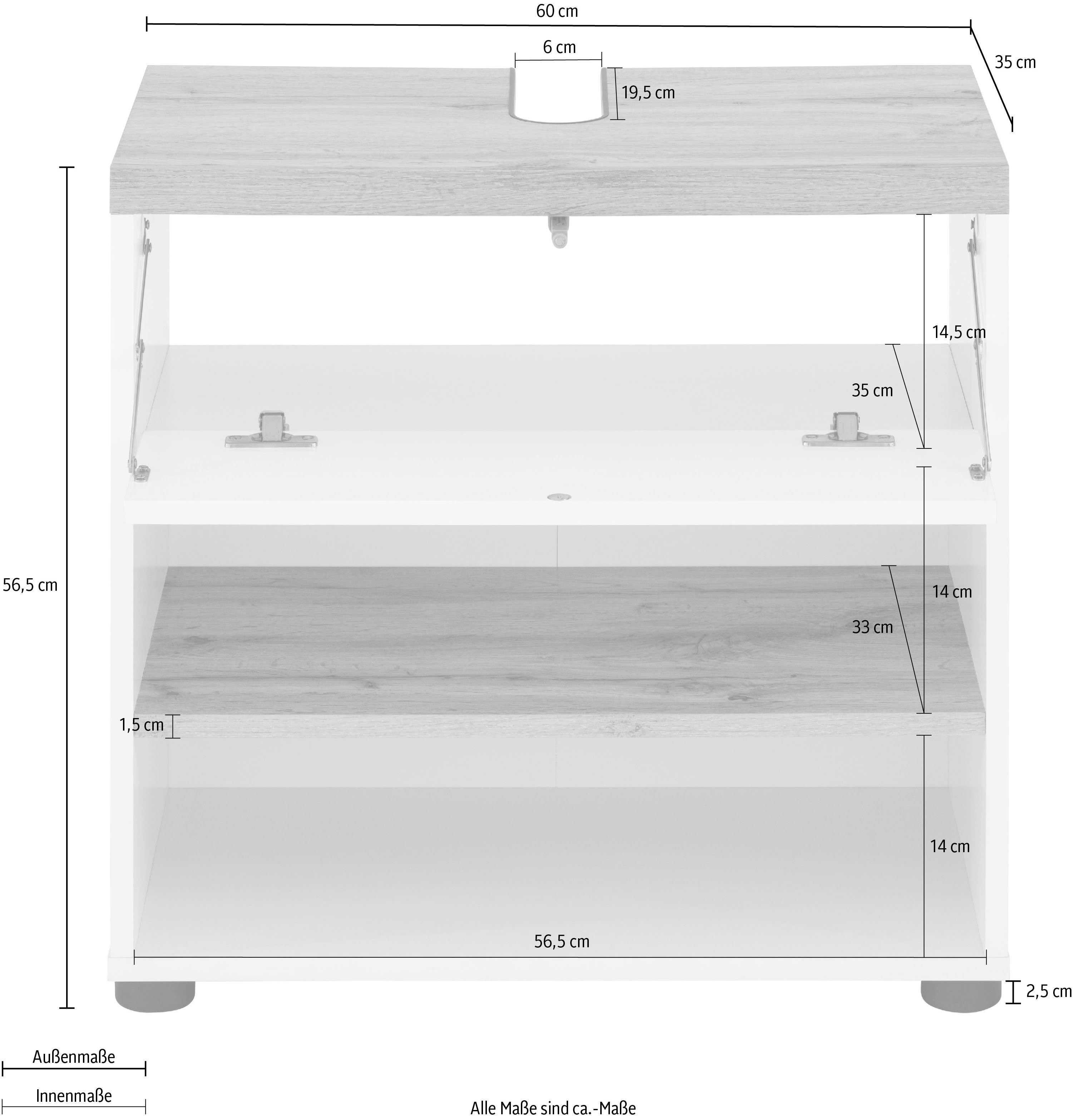 Places of Style Waschbeckenunterschrank Klappe und eiche BxH: Push-to-open anthrazit Funktion, 56,5 | cm Thessa Siphonausschnitt, x anthrazit/wotan 60