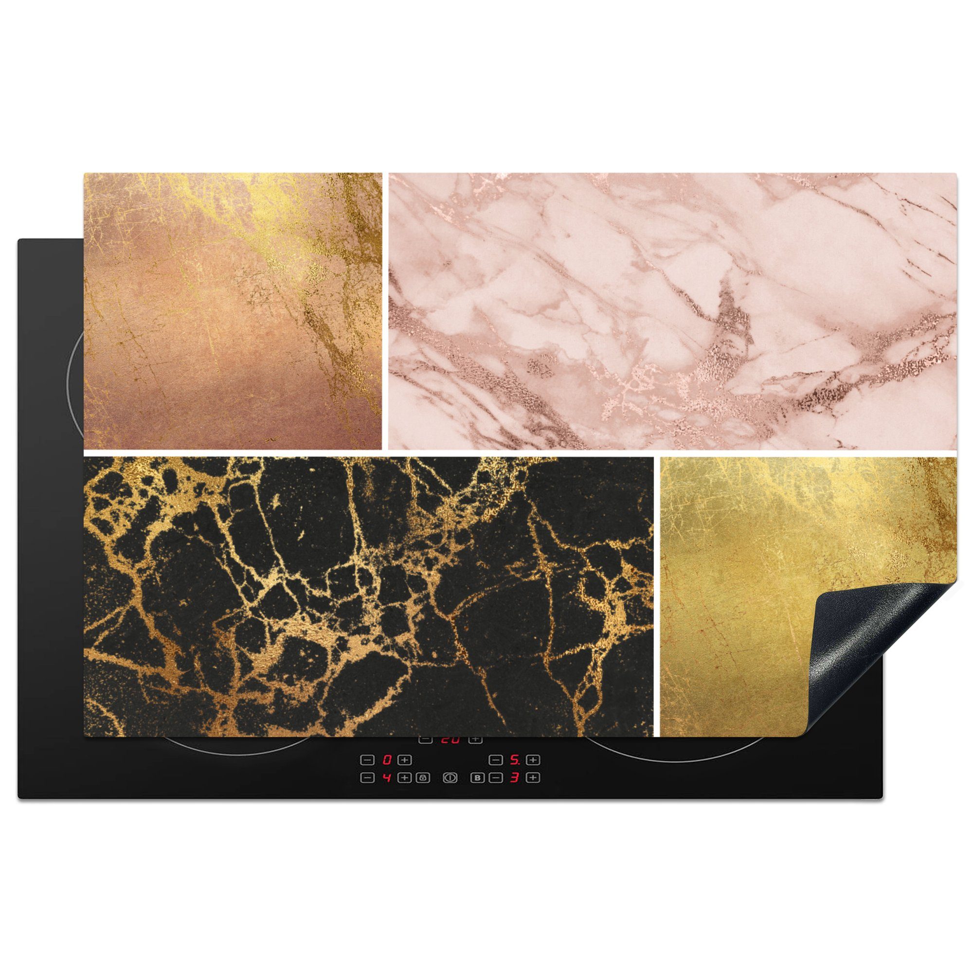 Marmor tlg), Induktionskochfeld 81x52 Herdblende-/Abdeckplatte Schutz - Gold, Rosa küche, MuchoWow Vinyl, - die für (1 cm, Ceranfeldabdeckung