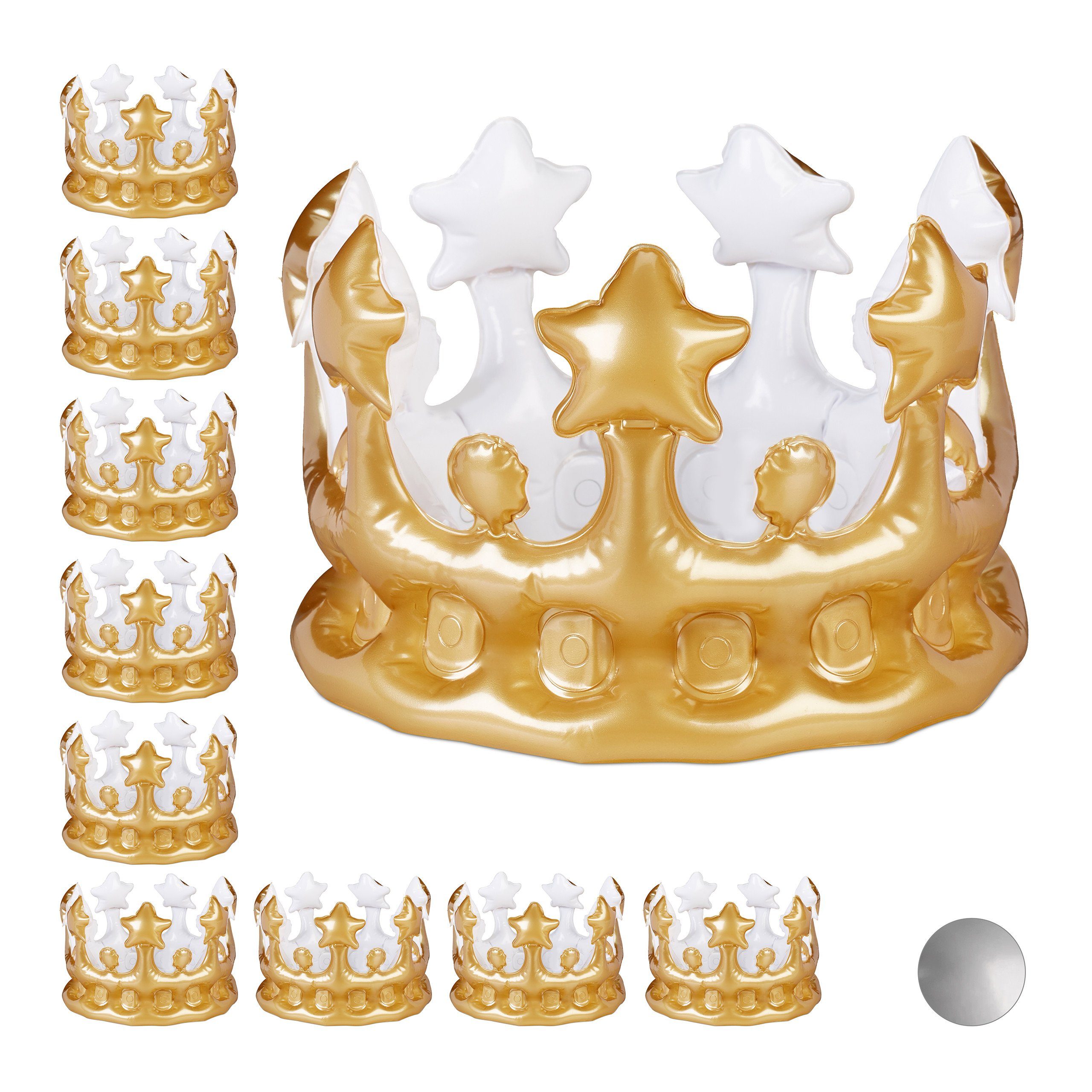 relaxdays Aufblasbares Partyzubehör 10 x Aufblasbare Krone gold