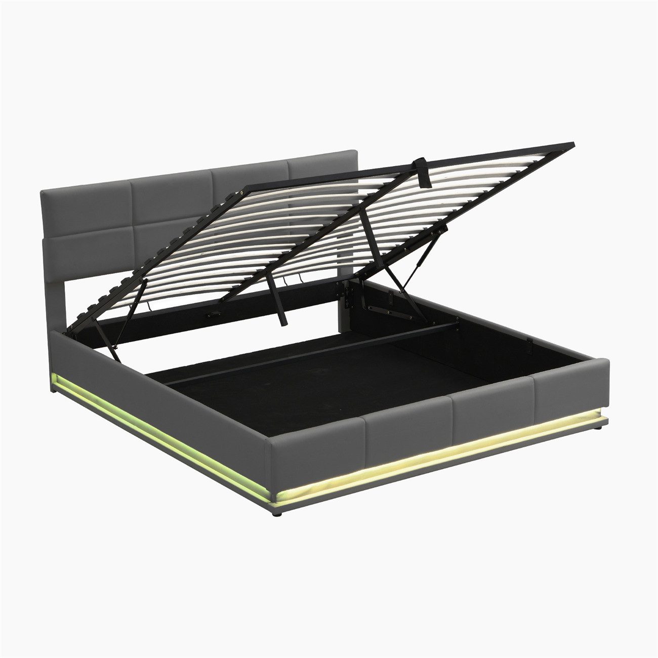 autolock Polsterbett Polsterbett,180x200 cm,Doppelbett Jugendbett mit LED Освітлення, Hydraulisch anhebbarer Stauraum,Bettkasten,Lattenrost aus Kunstleder