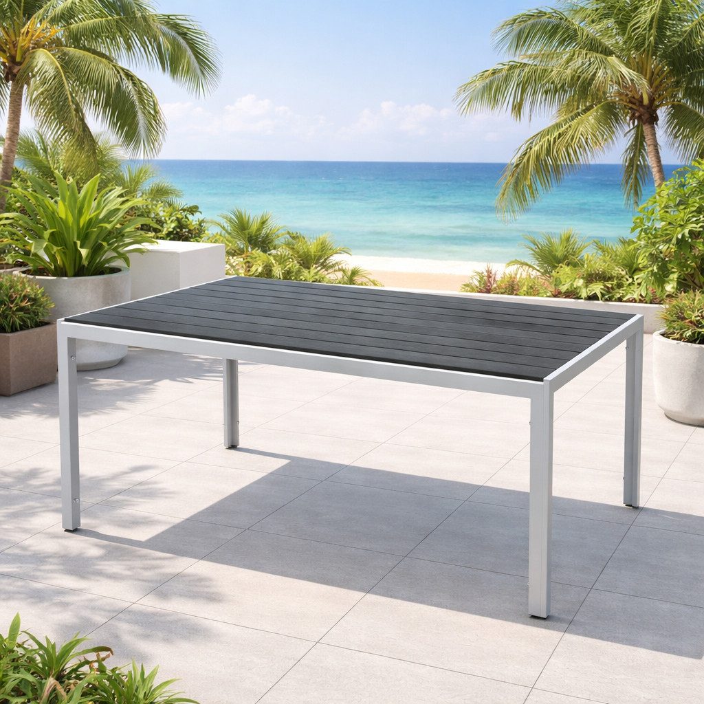Mojawo Küchentisch XL Non-Wood Gartentisch Outdoortisch Aluminium Silber / grau 180x90cm