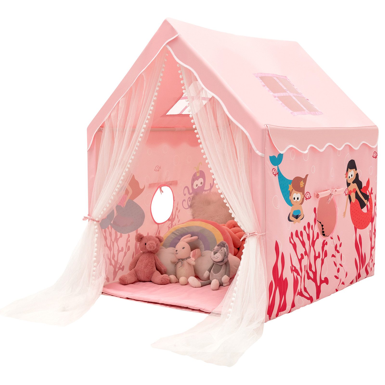 KOMFOTTEU Spielzelt Kinderzelt mit Dicker Matte & 2 Fenster & Gaze