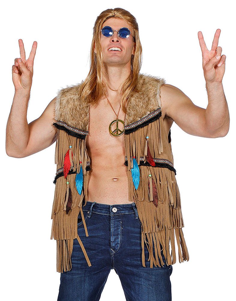 Hippie-Kostüm Herren Flower Power Weste hochwertig mit Fransen