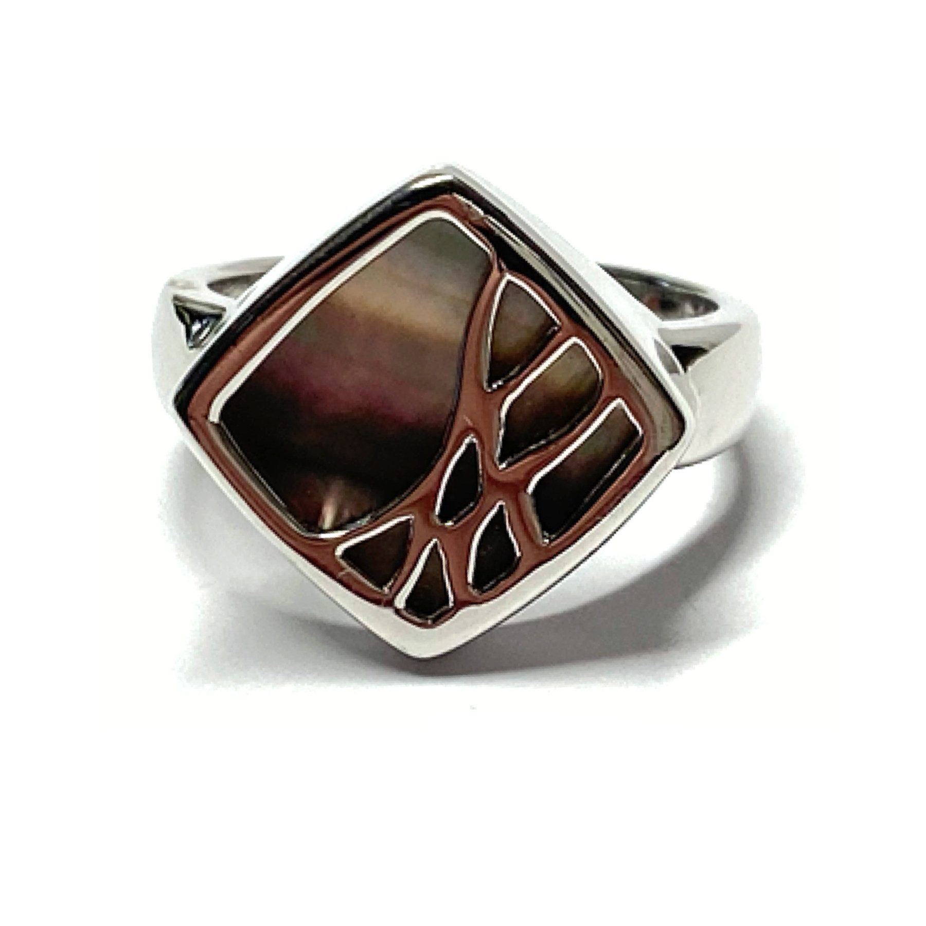 Edelschmiede925 Silberring Ring 925 Silber Perlmutt Scheibe grau grün Schmuckring Einzelstück #58