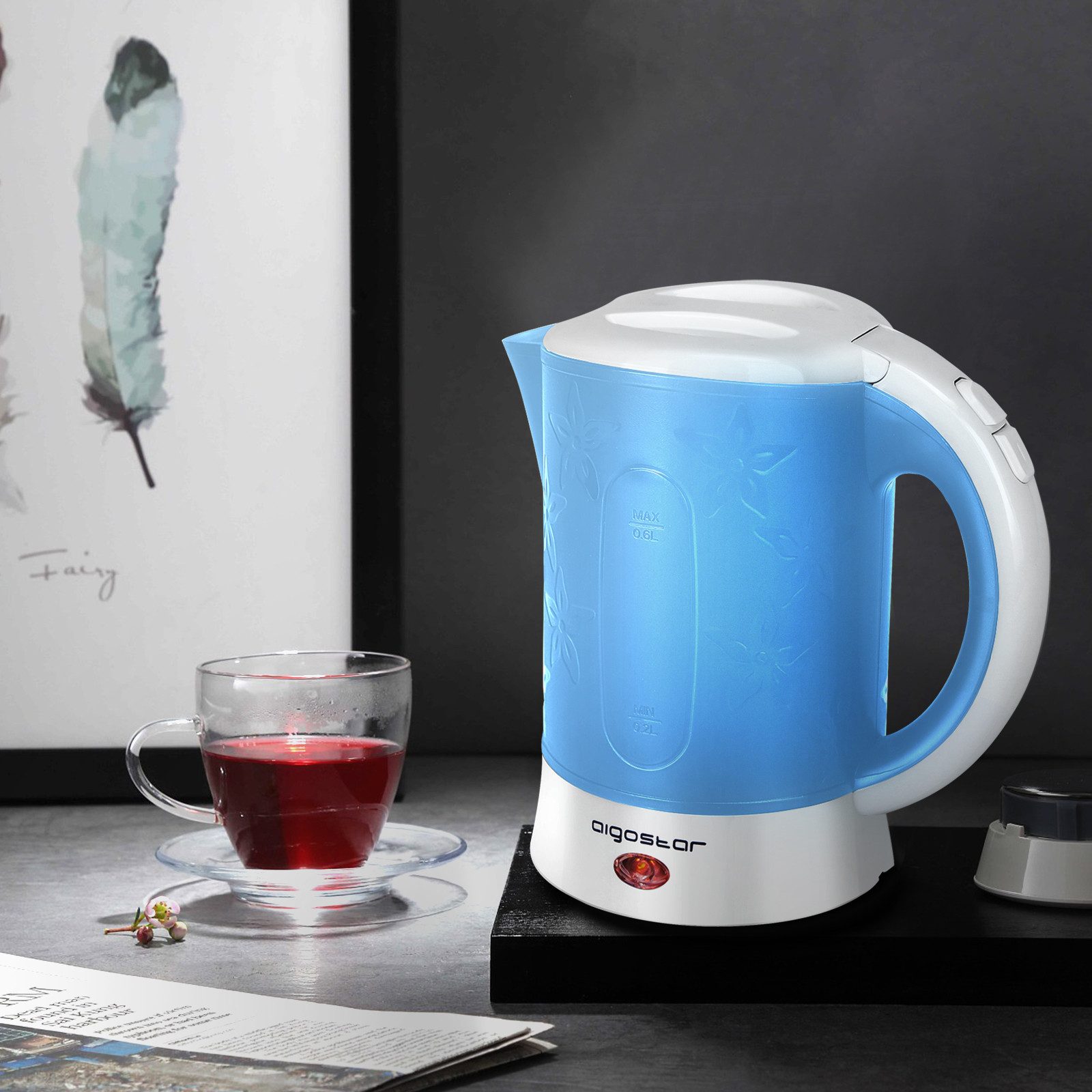 Aigostar Wasserkocher Aigostar - Kleiner Wasserkocher 0,6 L, 2 Tassen und 2 Teelöffel, Kleiner Wasserkocher 0,6 L, 2 Tassen und 2 Teelöffel
