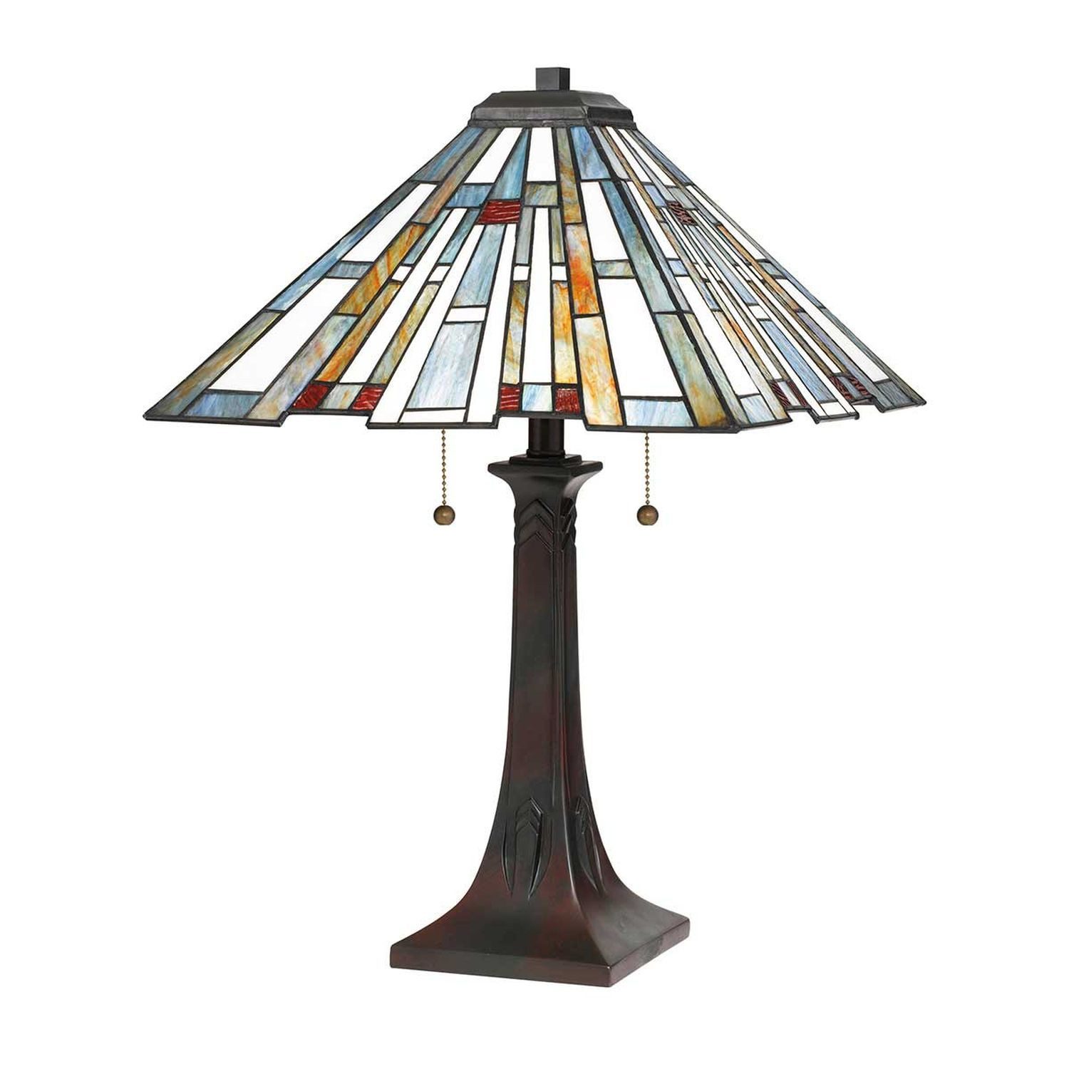 Licht-Erlebnisse Tischleuchte NEVAN, ohne Leuchtmittel, Metall Glas 62,9 cm in Bronze Antik Bunt 2-flammig Tiffany Stil