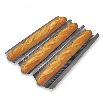 Schramm Baguetteblech Schramm® Baguetteblech Baguette- Backblech Baguetteblech Backform mit Antihaftbeschichtung für 3 Baguettes 38,5 x 28,5 cm