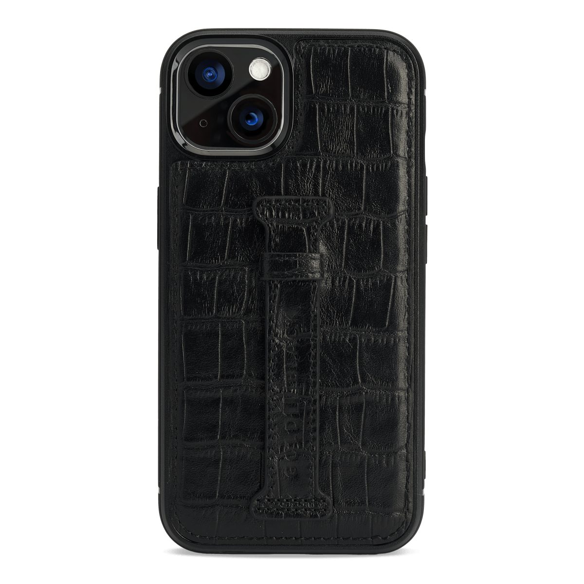 GOLDBLACK Handyhülle GOLDBLACK iPhone 13 Leder Case mit Fingerschlaufe Kroko-Prägung