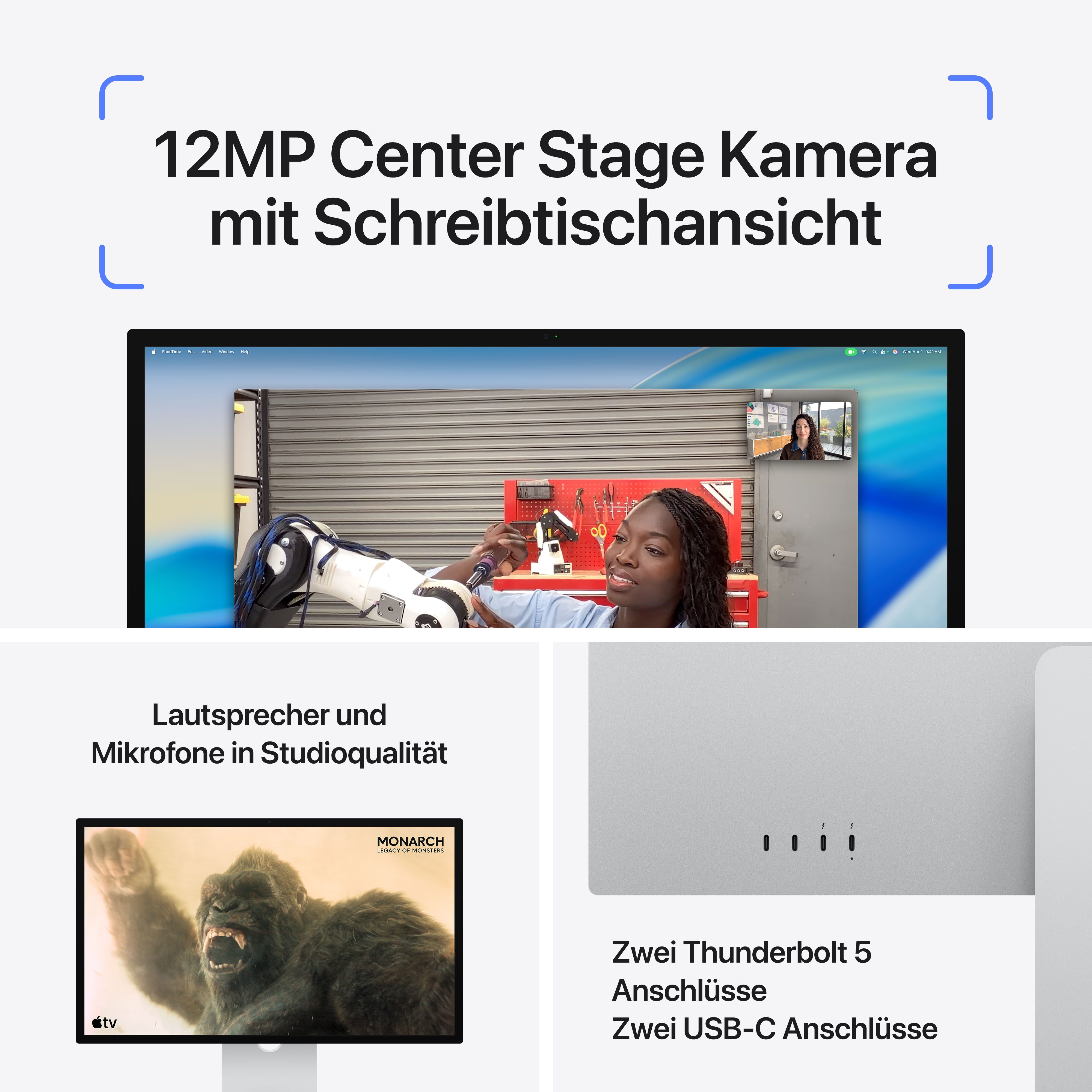 Apple Studio Display LED-Monitor (68,29 cm/27 ", 5120 x 2880 px, 5K, 60 Hz, Retina, Standard Glas - neigungs- und höhenverstellbarer Fuß)