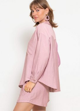 SASSYCLASSY Hemdbluse Oversize Bluse mit Kragen Fließende Bluse mit aufgesetzten Taschen