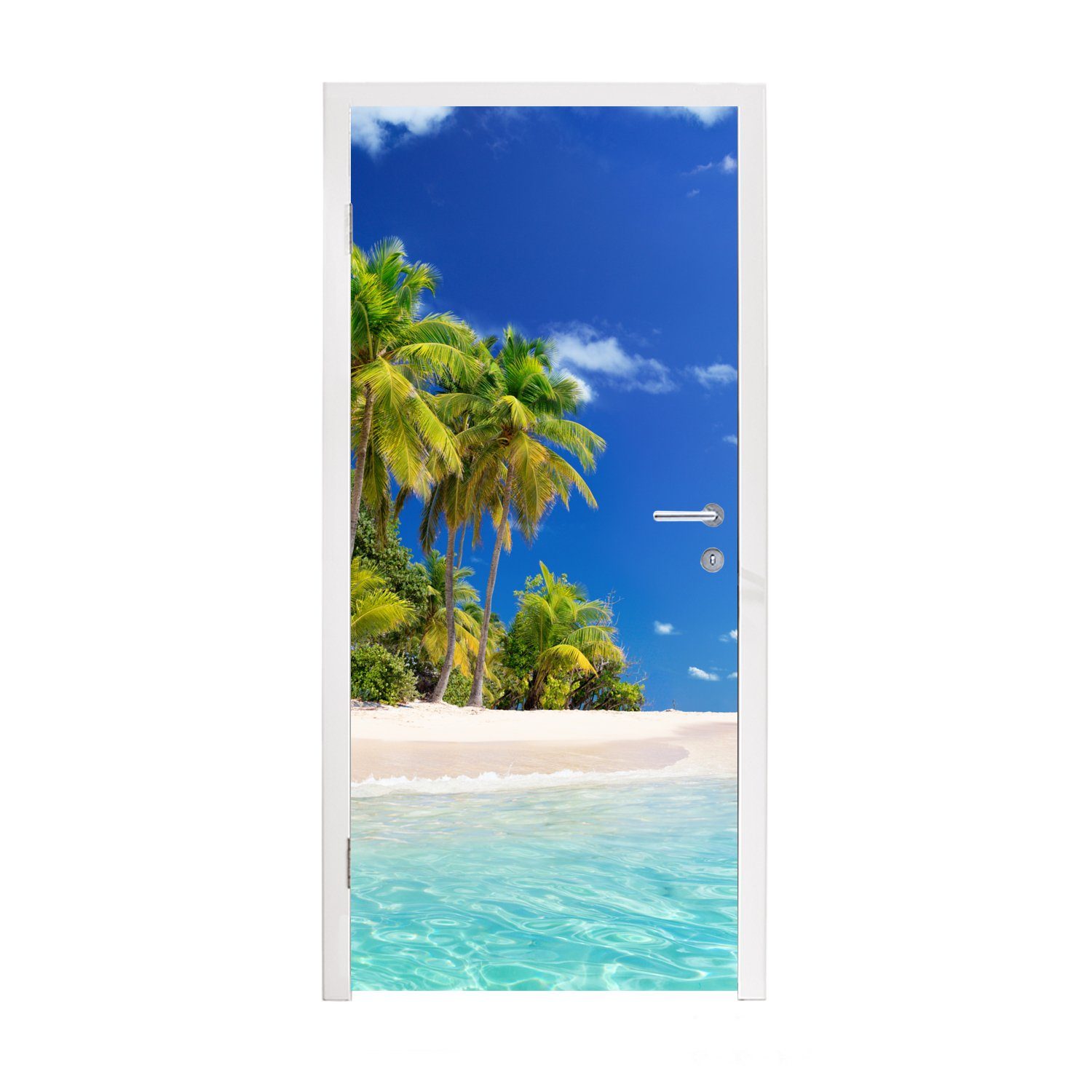 75x205 cm - Palme MuchoWow Türaufkleber, Sonne St), Strand bedruckt, Sommer, Türtapete Matt, Tür, - Meer für - (1 Fototapete -