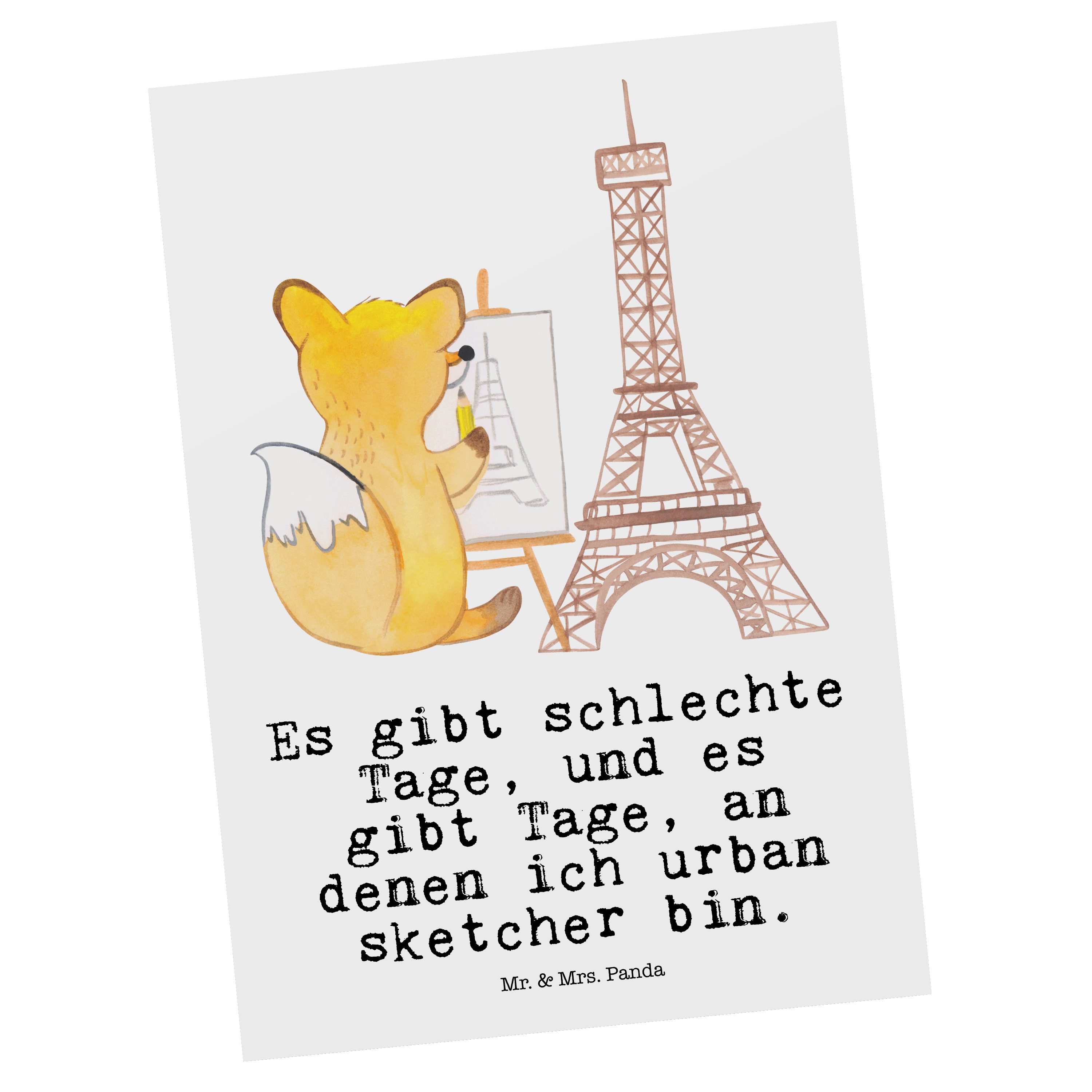 Mr. & Mrs. Panda Postkarte Fuchs Urban sketching Tage - Weiß - Geschenk, Einladung, Einladungska | Grußkarten