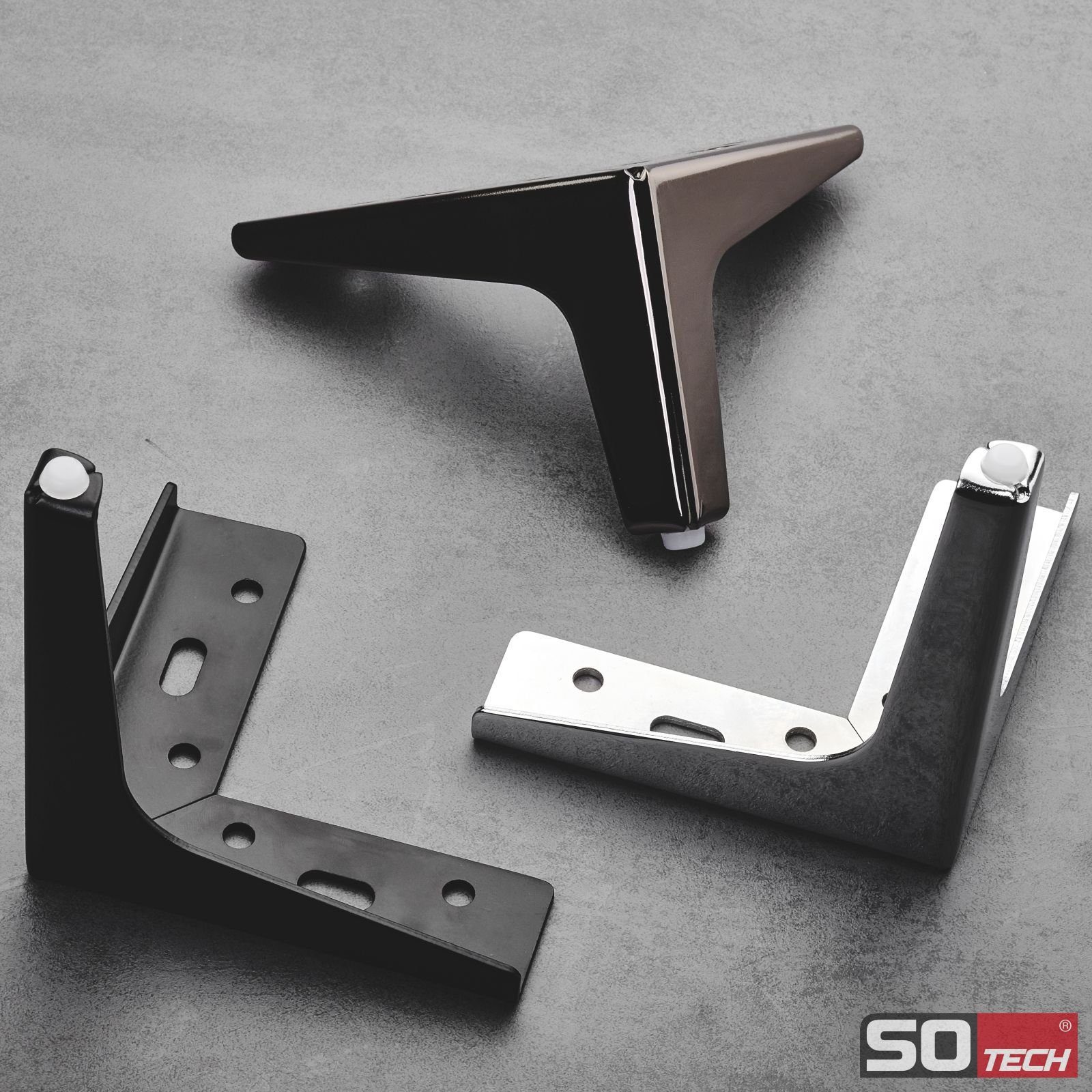 SO-TECH® Möbelfuß VICTOR, Stahl mit Bodengleiter, 135 x 135 x 40 mm, (1-St), Höhe 100 mm, schwarz matt