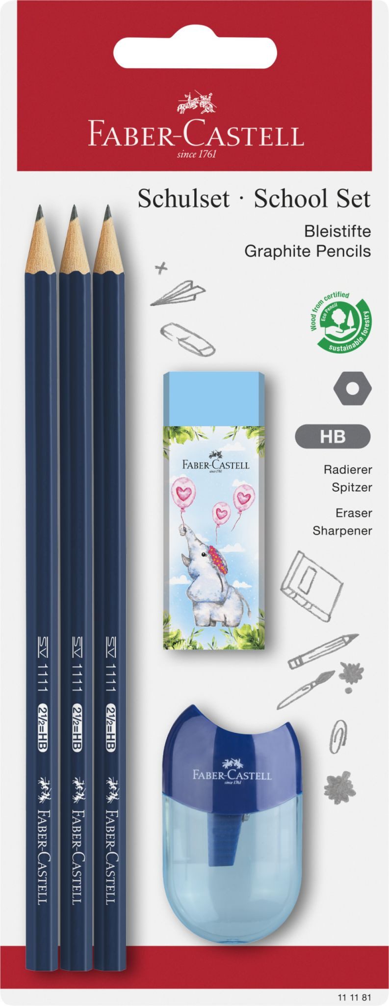 Faber-Castell Bleistift Faber Castell Bleistift 1111 HB blau Radierer+Spitzer