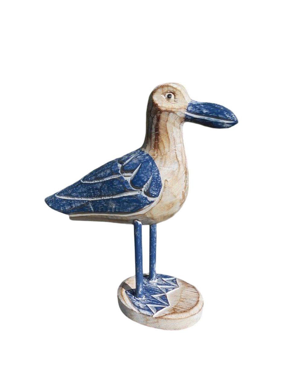 Deko-Impression Dekofigur Möwe auf Fuss Holz massiv Holz Natur und blau 20 günstig online kaufen