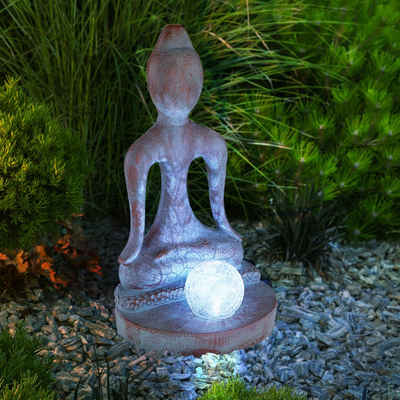 etc-shop LED Solarleuchte, LED-Leuchtmittel fest verbaut, Kaltweiß, Tageslichtweiß, Solarleuchte Gartendeko Gartenfigur Buddha Feng Shui