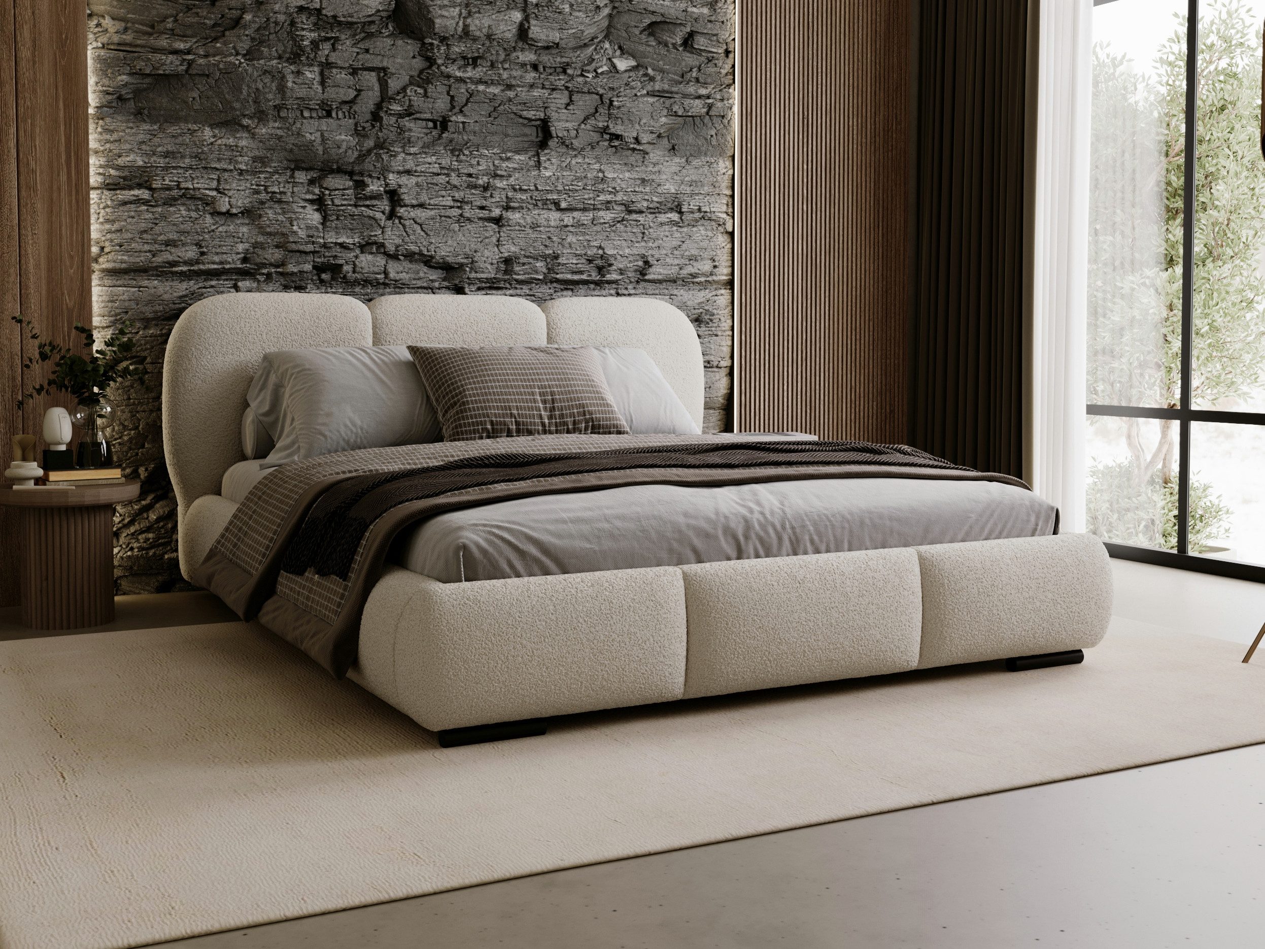 Compleo Polsterbett Wolkenbett, abgerundete Formen, Bouclé-Stoff, verschiedene Farben, TOPSELLER Stauraumbett MADE IN EU