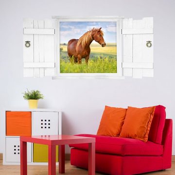 nikima Wandtattoo 181 Pferd Wiese im Fenster (PVC-Folie), in 6 vers. Größen