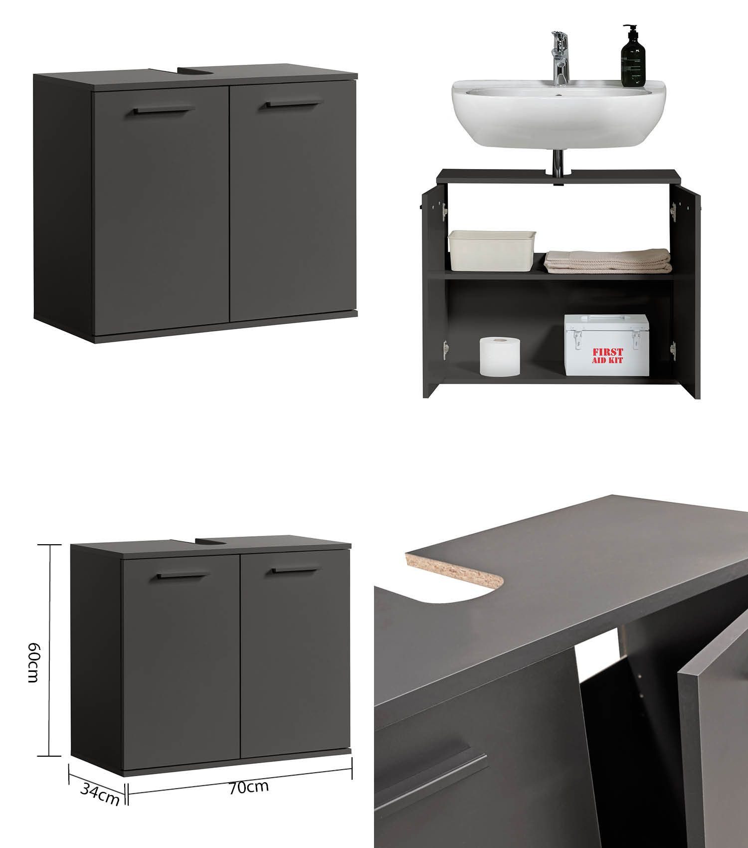 mokebo Badmöbel-Set Der Steuermann Waschbeckenunterschrank Badezimmerschrank Badschrank, (3-teilig), Made in Germany, Bad Set Hochsschrank breit Badezimmer Anth – Bild 4 von 5