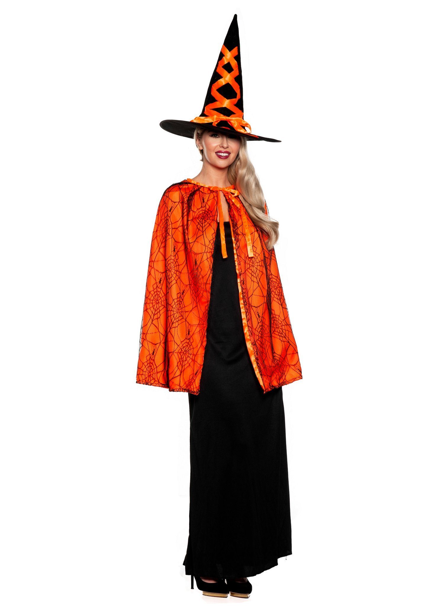 Underwraps Umhang Hexen Set orange - Karneval Faschingskostüm Damen, Einfache und schnelle Verkleidung sowie unverzichtbares Accessoire fü