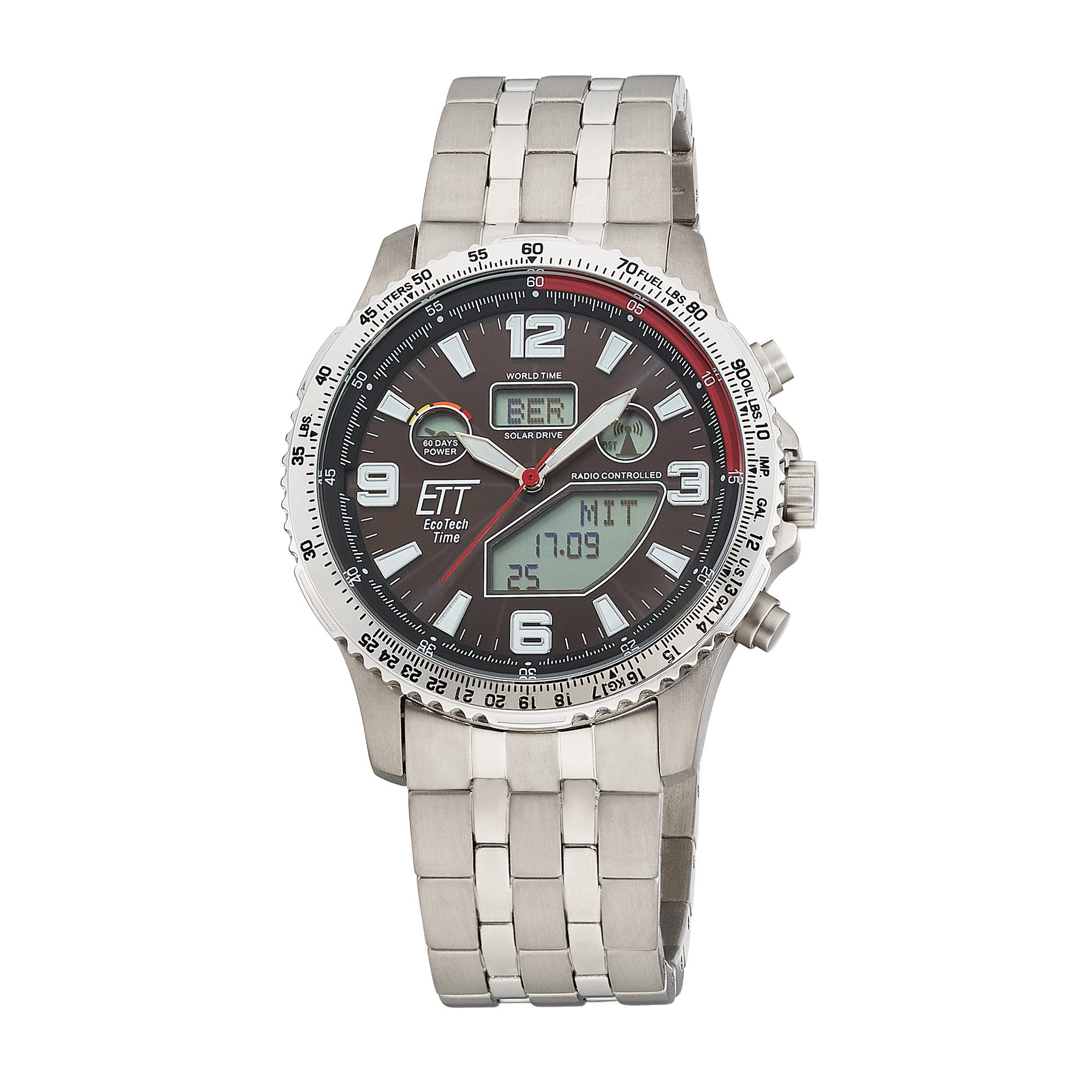 ETT Funkchronograph Professional World Timer EGT-11720-22L, Armbanduhr, Solar, Herrenuhr, analog, digital, automatischer Kalender
