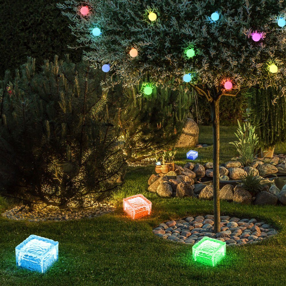 etc-shop Gartenleuchte, LED-Leuchtmittel fest verbaut, Farbwechsel, 5er Set RGB LED Leuchten Garten Veranda Hänge Beleuchtung Glas