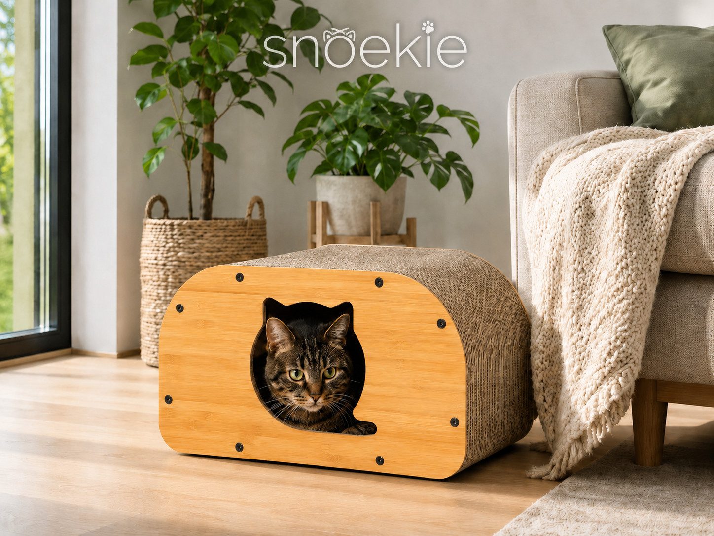 SNOEKIE Kratzbrett SNOEKIE stabile Katzenhöhle mit Kratzbrett aus Wellpappe und MDF