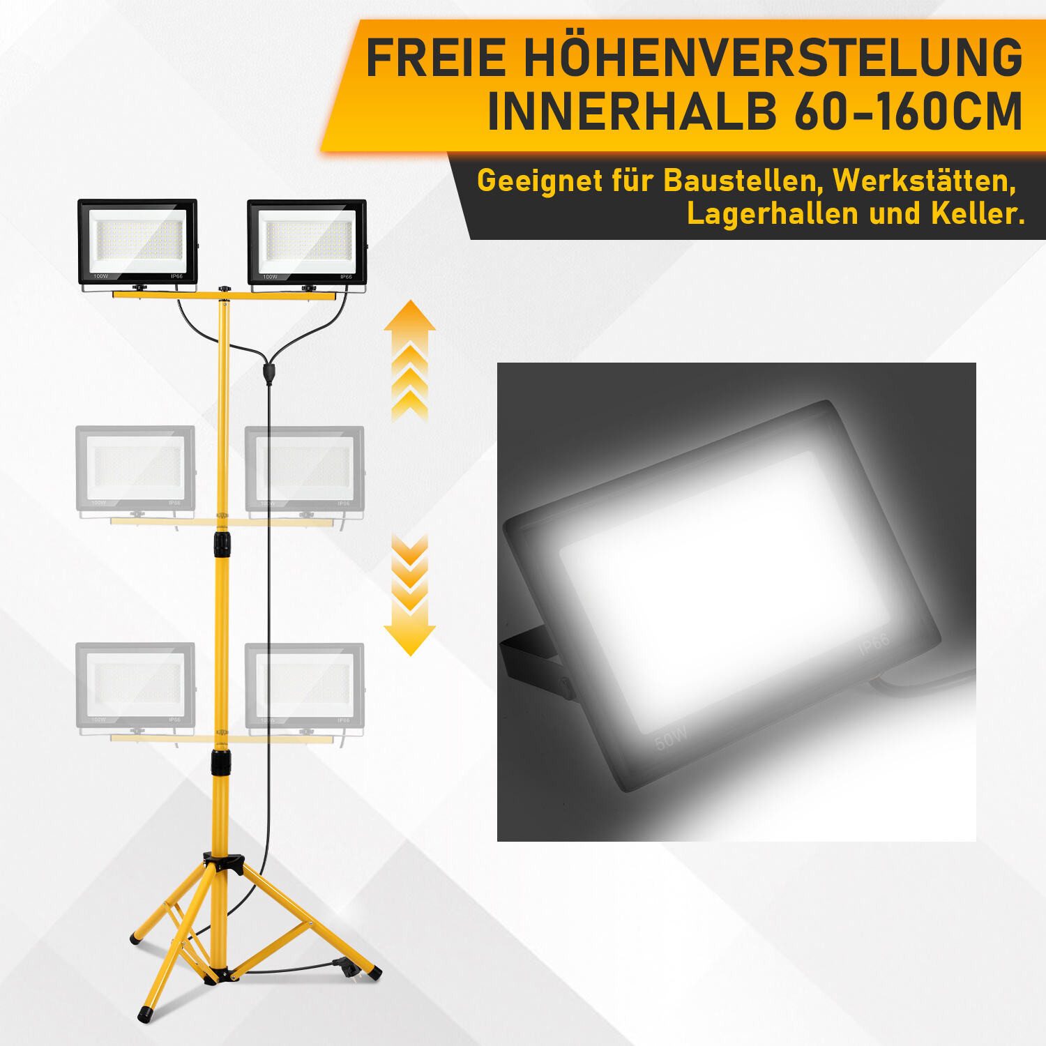 Clanmacy Flutlichtstrahler 50W LED Baustrahler Flutlicht Scheinwerfer Arbeitsleuchte Kaltweiß, Kaltweiß – Bild 3 von 5