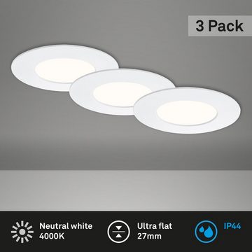 Briloner Leuchten LED Einbauleuchte 7113-436, LED fest verbaut, Warmweiß, 3er Set, ultraflach, IP44, weiß, 8,5 cm