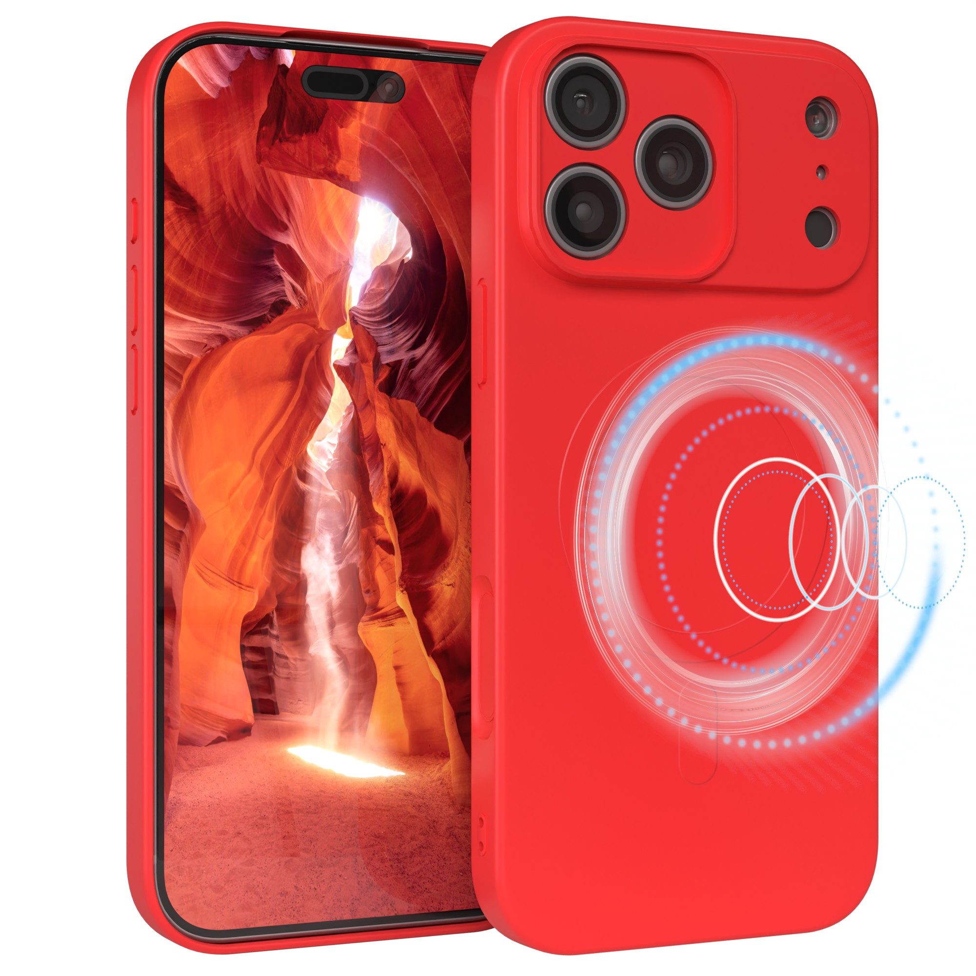 EAZY CASE Handyhülle für Apple iPhone 17 Pro Max Hülle Silikon 6,9 Zoll, MagSafe Handycover Silikon Softcase matt stoßfest Kamera-Bumper Rot