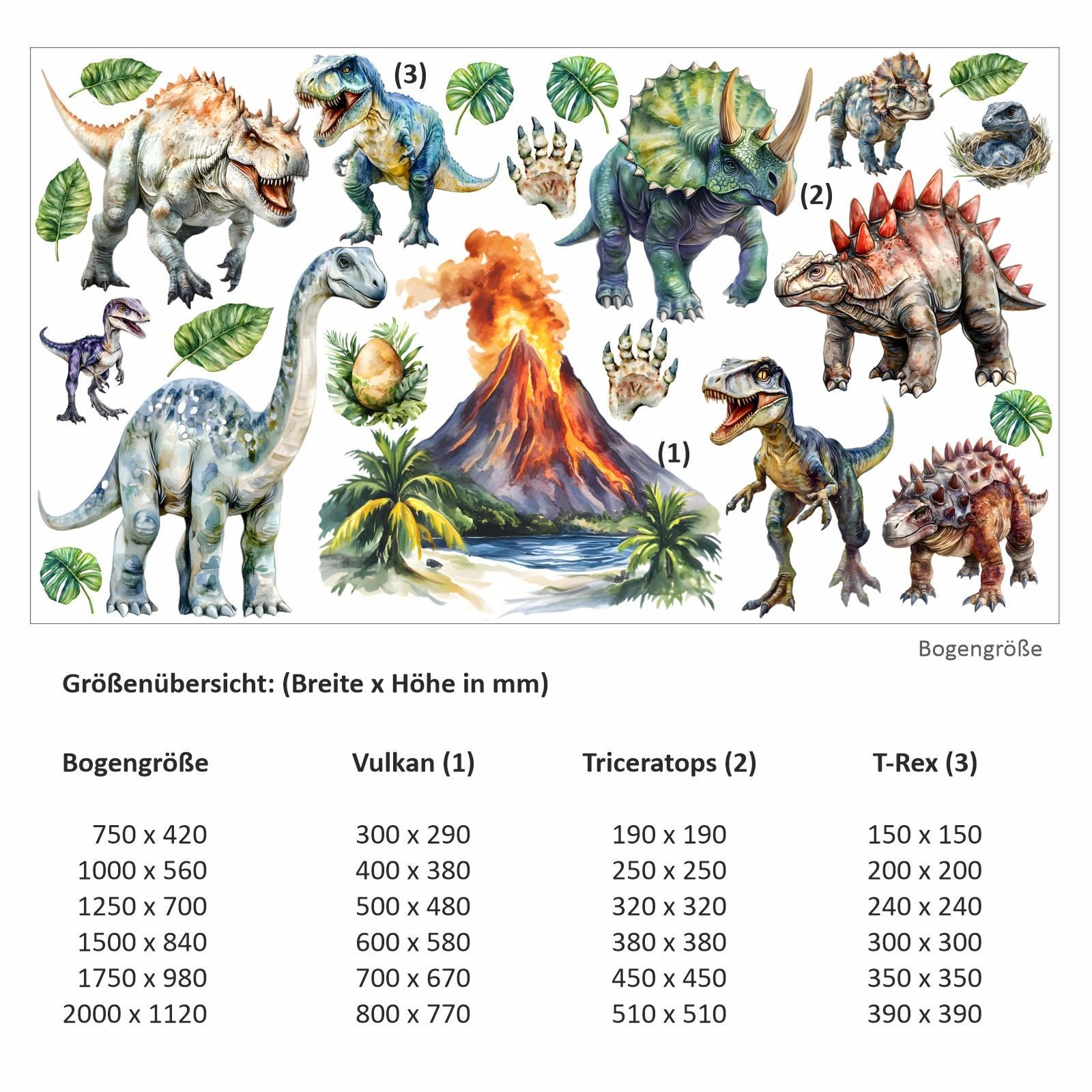 nikima Wandtattoo 257 Wandtattoo Dinosaurier mit Vulkan - Größe 750 x 420 m günstig online kaufen
