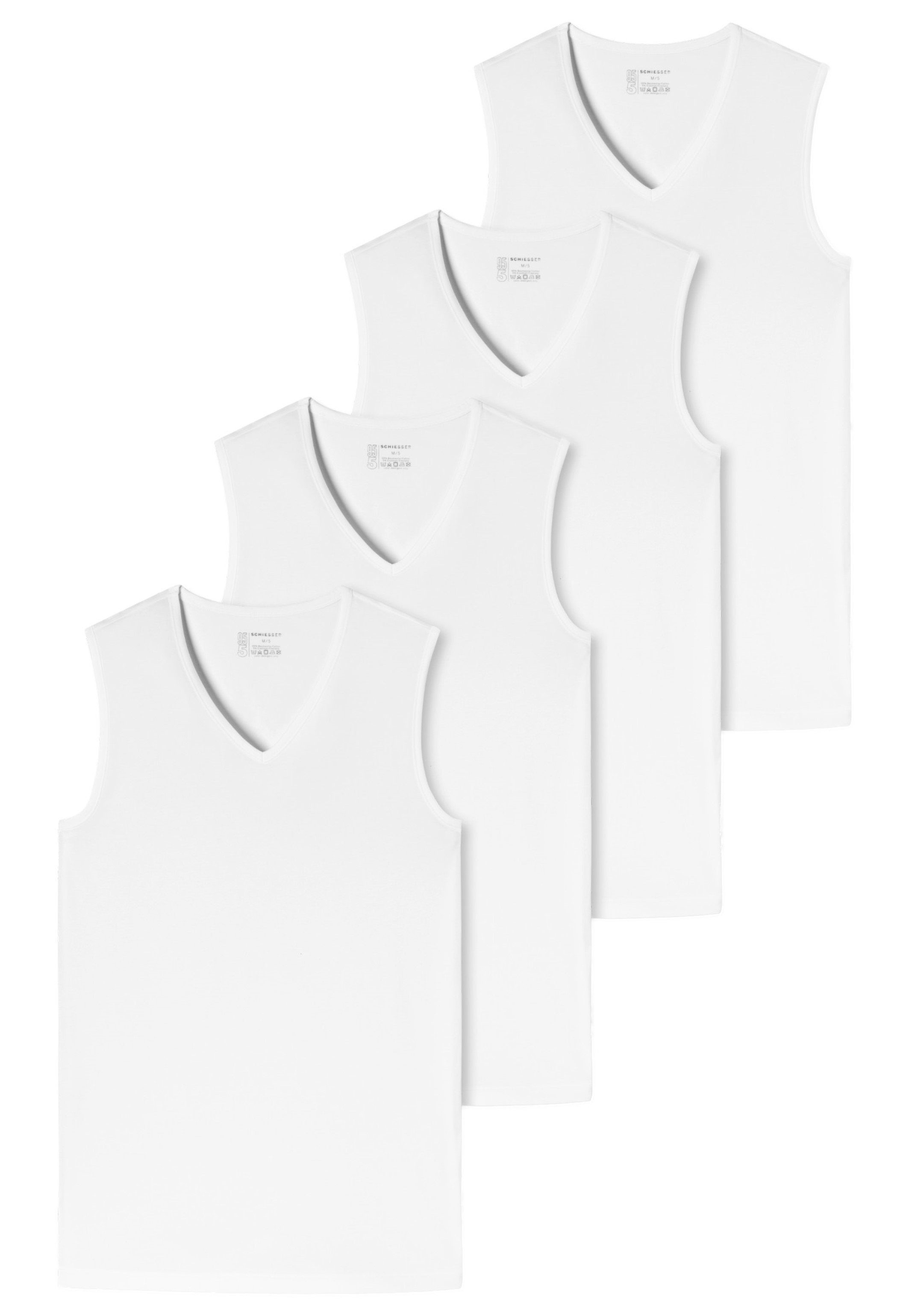 Schiesser Unterhemd 4er-Pack - 95/5 - Organic Cotton (Spar-Set, 4-St) Unterhemd / Tanktop - Baumwolle - Tiefer V-Aussschnitt, Perfekter Sitz Weiß