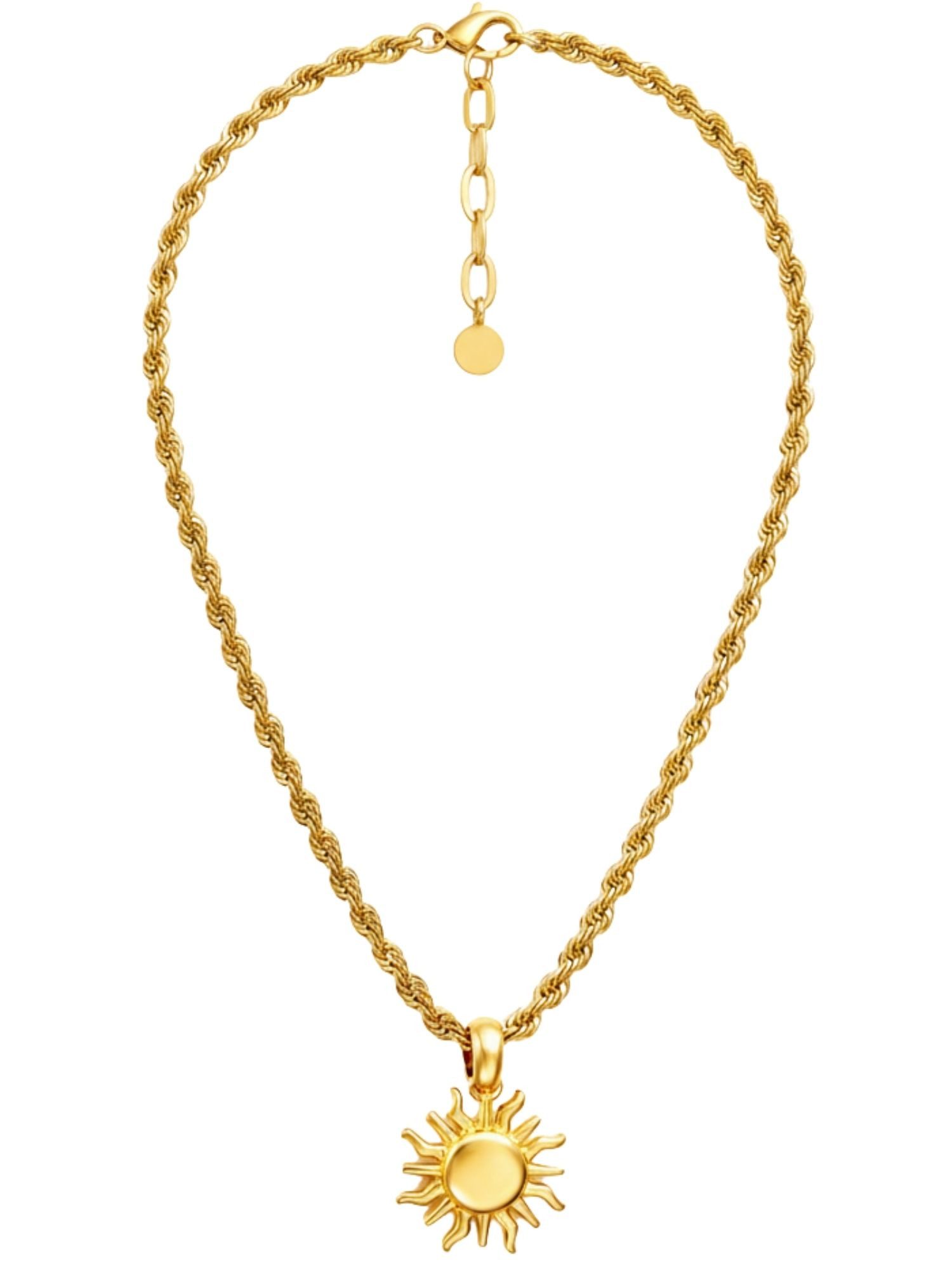BS Schmuckdesign Kette mit Anhänger Halskette Damen Kordelkette mit Sonnenanhänger 18K vergoldet (inkl. Geschenkbox), 18K vergoldet, hypoallergen & wasserfest