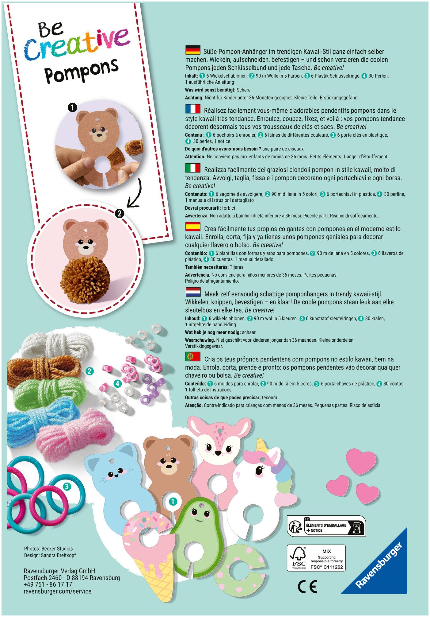 Ravensburger Kreativset BeCreative Midi, Pompons Kawaii, Made in Europe