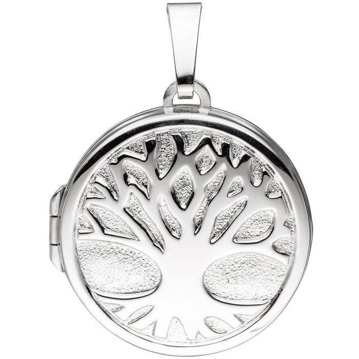 Schmuck Krone Kettenanhänger Medaillon für 2 Fotos Amulett Baum Anhänger zum Öffnen rund 925 Silber Silber 925