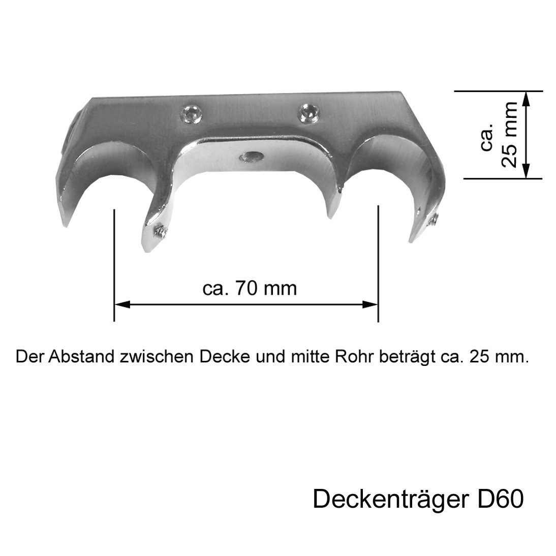 BASIT Gardinenstange Innenlauf Edelstahloptik 20mm mit Deckenträgern 200 cm E36, Ø 20 mm, 2-läufig, verschraubt, Aluminium, D60II 200 cm E36 Knauf Kristall