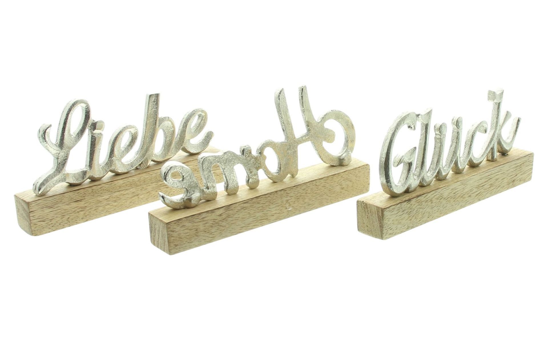 Home-trends24.de Deko-Schriftzug Glück Liebe Home Schriftzug Deko Tisch Mangoholz 3er-Set (3 St)
