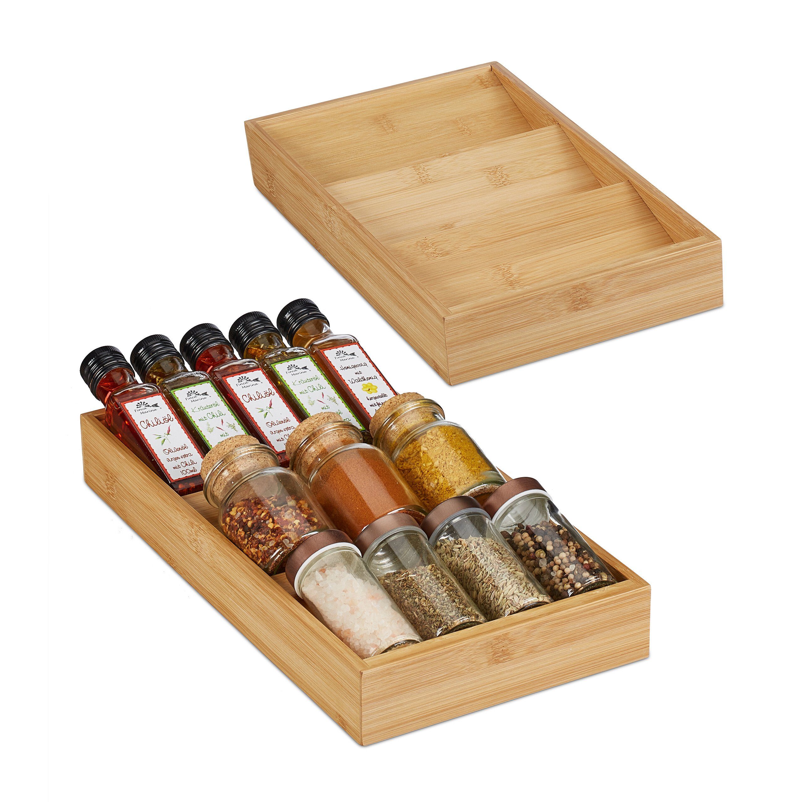 relaxdays Gewürzregal 2er Set Bambus Gewürzregal für Schublade günstig online kaufen