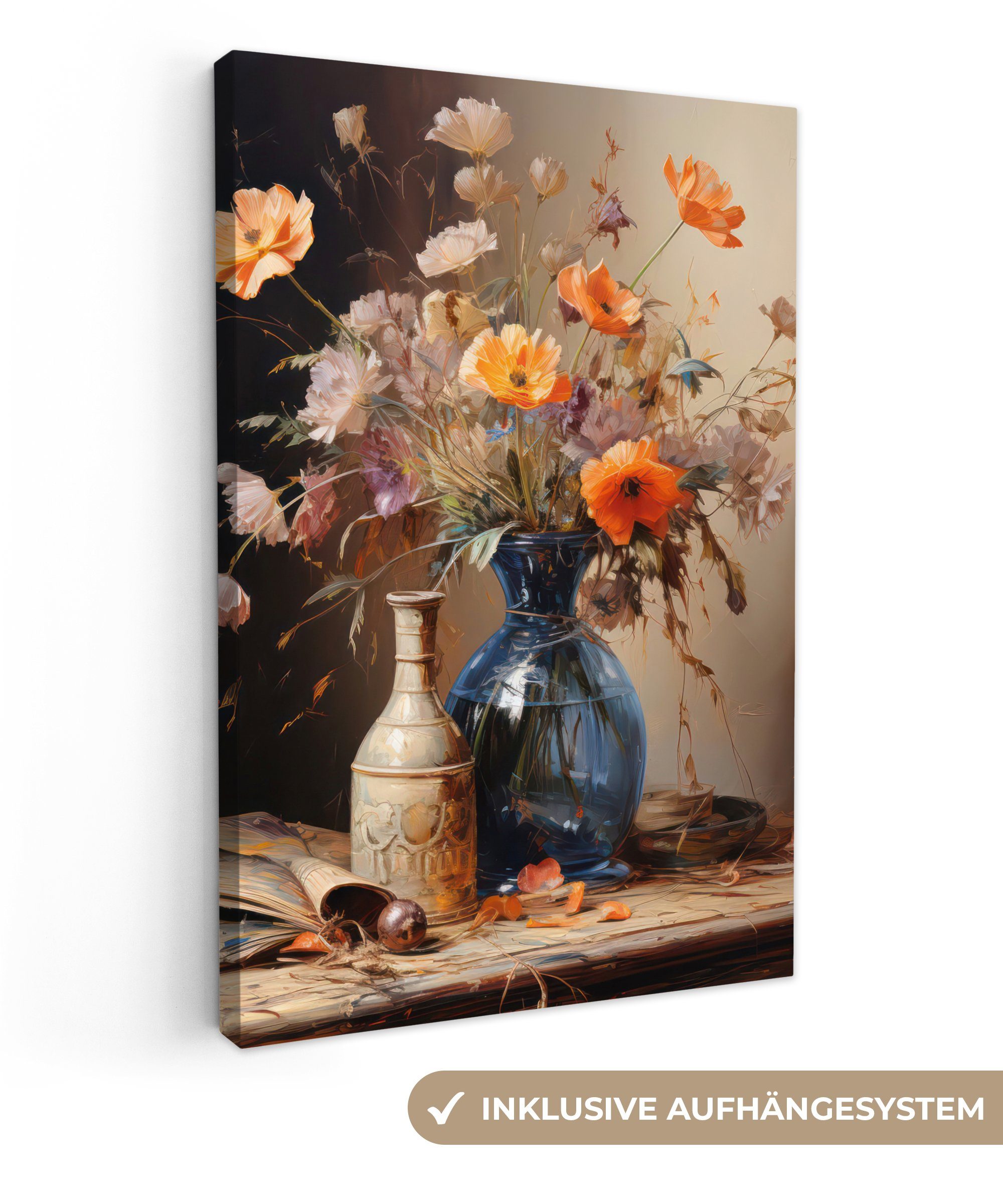 OneMillionCanvasses® Leinwandbild Blumenstrauß - Blumen - Ölfarbe - Stillleben - Pastell, (1 St), Leinwand Bilder für Wohnzimmer Schlafzimmer, 40x60 cm