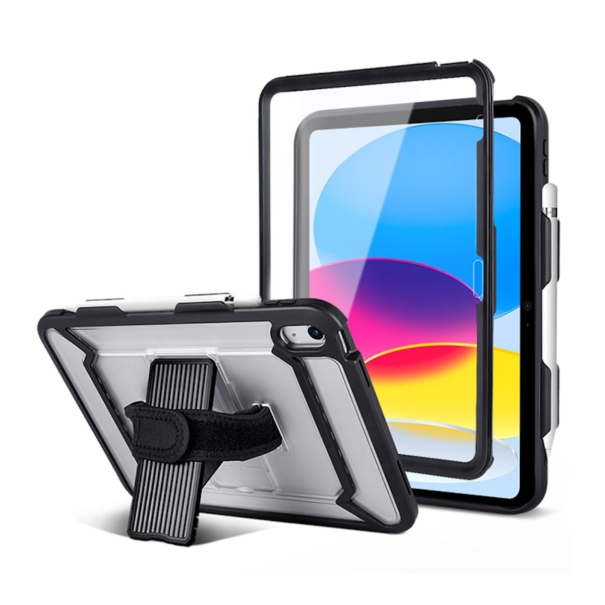 Wigento Tablet-Hülle Für Apple iPad 10.9 2022 10 Gen. aufstellbare Outdoor Hybrid Transparent / Schwarz Tablet Tasche Etuis