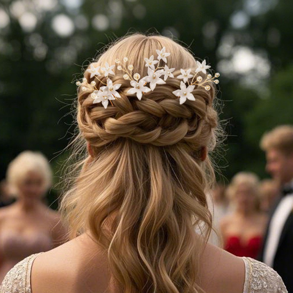 FOUORTUNATE-BEE Haargummi 3-teiliges Haarnadel-Set mit Blumen – U-förmige Hochsteckpins, Elegante Blumen-Haarnadeln für Hochzeit, Party & Abendfrisuren