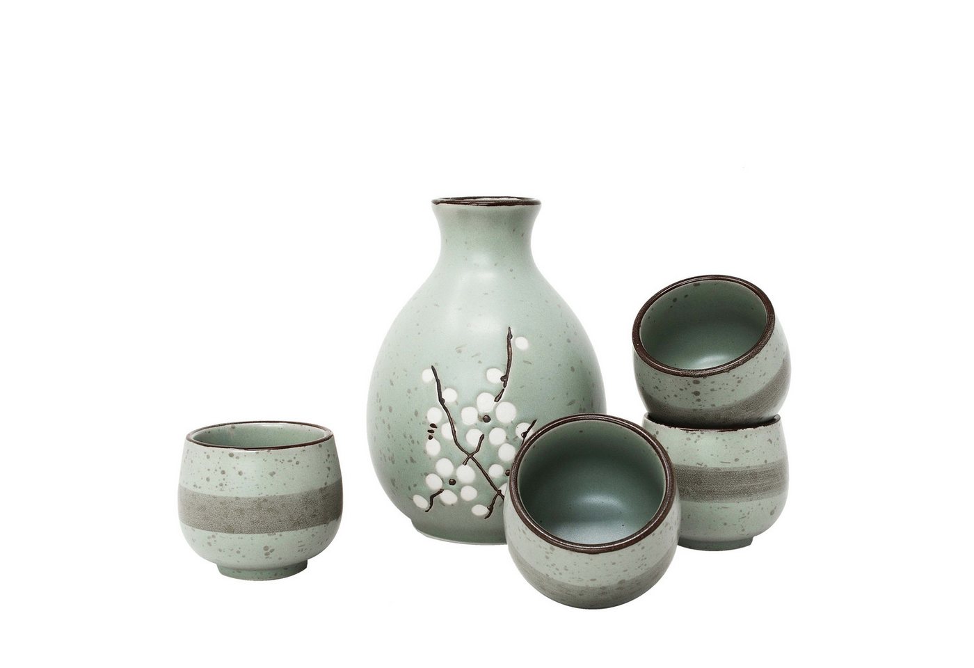 MystiCalls Schnapsglas Japanisches Sake Set für 4 Personen Japanisches Geschirr China, 5-tlg., Keramik, Spülmaschinenfest und hitzebeständig