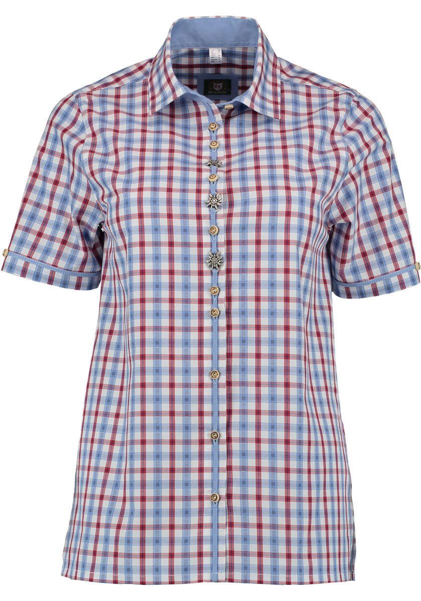 OS Trachten Trachtenbluse Clayar Damen Kurzarmbluse mit Edelweiß-Zierteilen auf der Knopfleiste