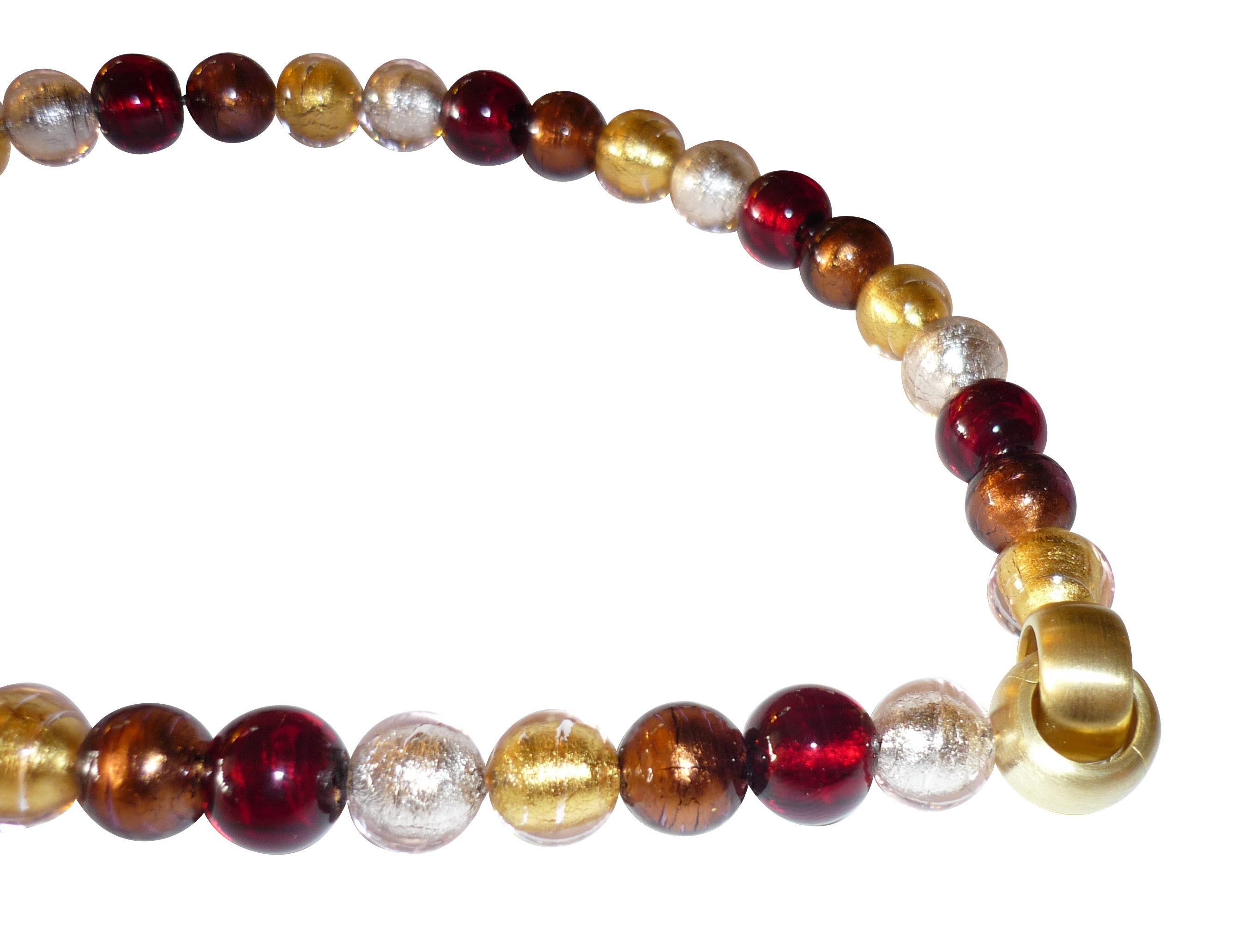 Mugello Perlenkette Murano Kette Taormina schick hochwertig Must-Have, Muranoglas mit eingearbeitetem Blattgold, Schließe Goldschmiedearbeit