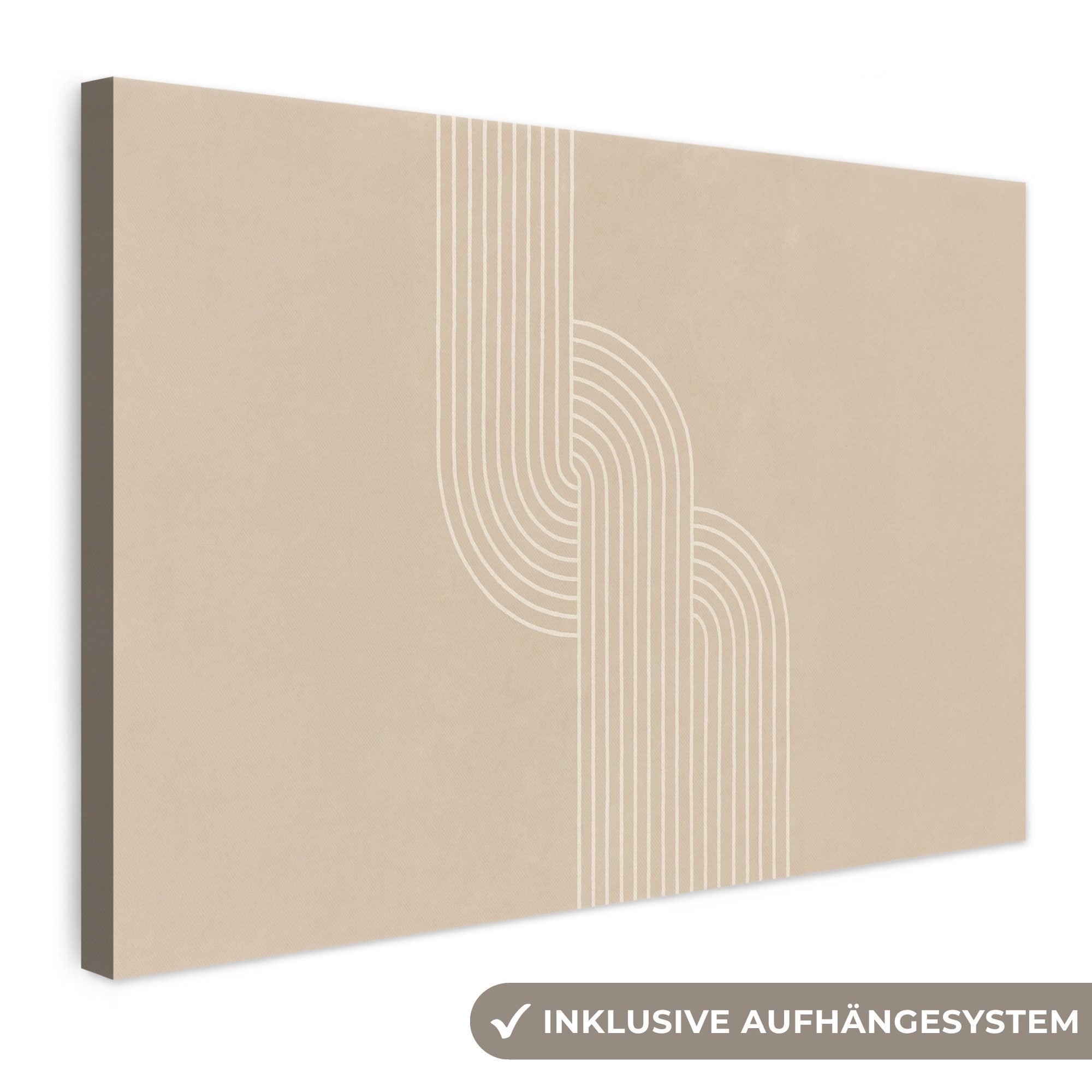 OneMillionCanvasses® Leinwandbild Parallele Linien - Leichte Textur - Beige, Fotodruck (1 St), Leinwand Bilder Klein, Wand Dekoration Aesthetic 30x20 cm